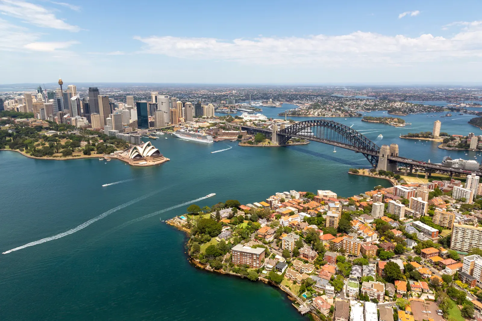 Aerial view of Sydney Harbour and the Opera House, for Laura Nocera's LN Property Buyers guide to buyers agents vs selling agents